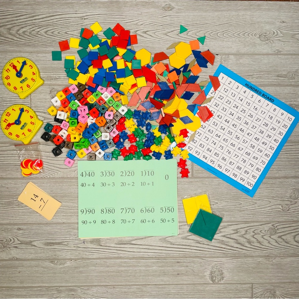 ETA cuisenaire home school learning supplies blocks, tiles , flash cards clocks
